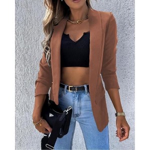 Coolmee Women's Blazer Fall Business Casual Oversized Long Sleeve Button Open Front Suit Jackets Work Clothes Pockets - 1 of 4