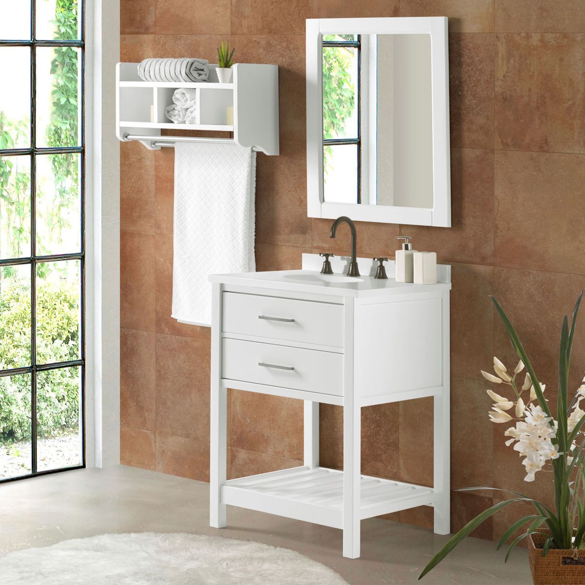 Alaterre Furniture Harrison 24 in. W Vanity Base Cabinet without Top, Bathroom Storage with Soft-Close Drawers, Solid Pine Wood Construction, White - thumbnail 4