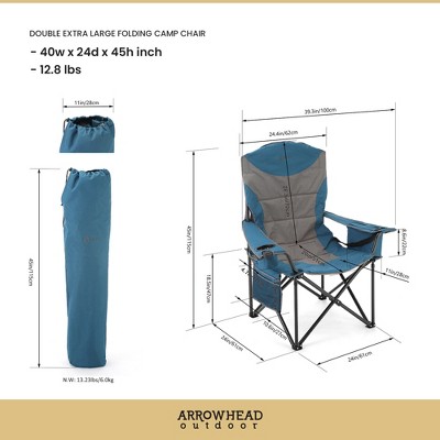 XXL Blue and Gray Padded Folding Camping Chair with Armrests
