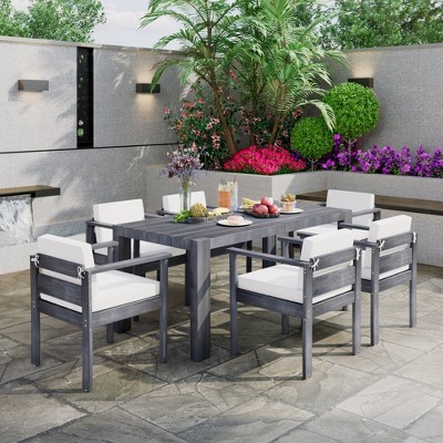 Chic Crate-7-Piece Patio Dining Set – 72.8in Rect Table | W/ Removable Cushions | Backyard, Garden, Poolside (Gray/Beige)