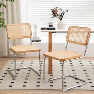 Set of 2 Velvet/Wood Rattan Upholstered Dining Chair with Chrome Legs and Mid Century Breuer Designed, 4Q -ModernLuxe - 1 of 4