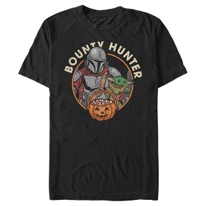 Men's Star Wars: The Mandalorian Halloween Candy Bounty Hunter Din Djarin and Grogu T-Shirt - 1 of 4