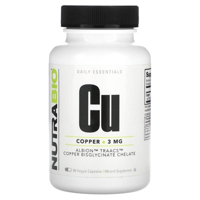 NutraBio Copper, 3 mg, 90 Veggie Capsules