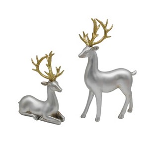 Transpac Set of 2 Silver Resin Reindeer Figurines for Christmas Tabletop Decor Elegant Holiday Gifts Indoor Use - 1 of 1