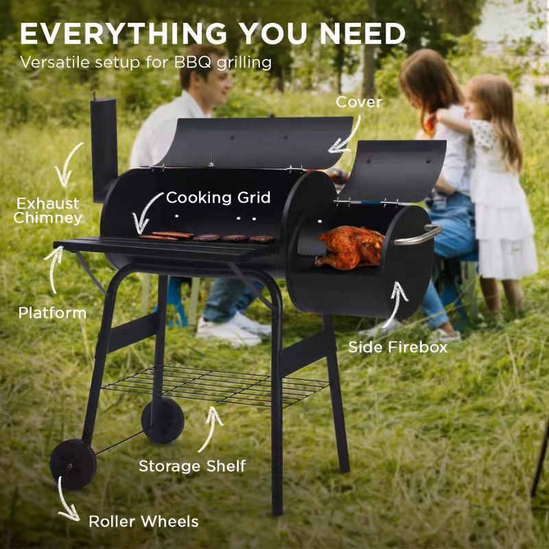 SKONYON BBQ Grill Charcoal Barbecue Pit Meat Cooker Smoker Outdoor Patio Backyard Black, 2 of 9