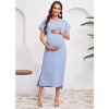 Women's Maternity Summer Dress Short Sleeve Crew Neck Pregnancy Clothe Fine Ribbed Baby Shower Dress - 2 of 4
