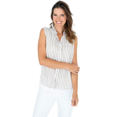 da-sh Women's Rayon Sleeveless Taupe Stripe Blouse