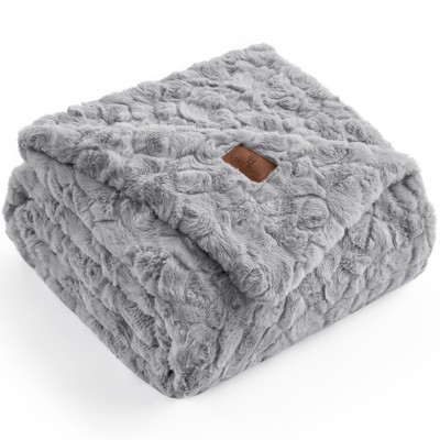 Cozy Bliss Luxury Faux Fur Throw Blanket, Reversible Wave Textured Plush Blanket for Couch, Sofa & Home Decor