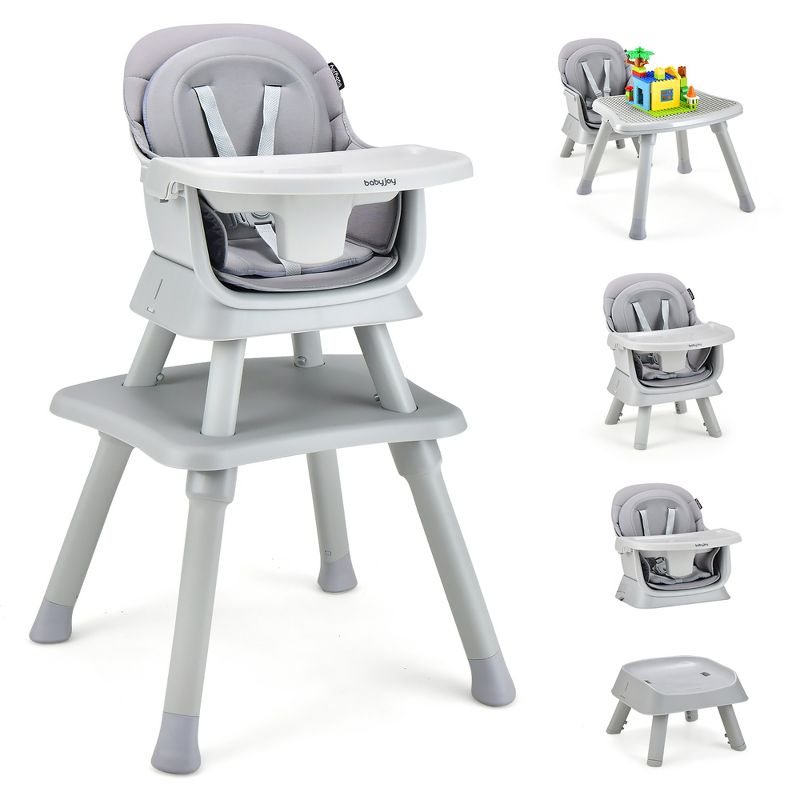 Babyjoy 8-in-1 Baby High Chair Convertible Dining Booster Seat with  Removable Tray Grey/Pink/Yellowith Strip/Black, 1 of 11
