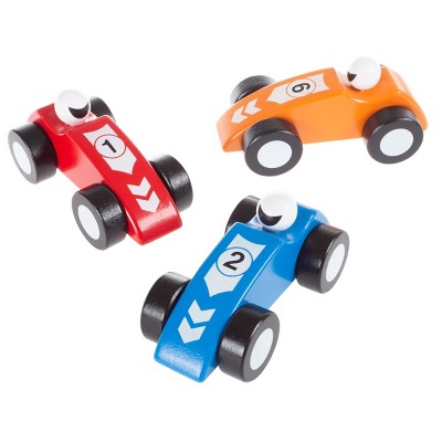 Toy Race Car Set- Wooden Racecars with 3 Hand Painted Colorful Cars, Moving Wheels for Racing- Fun Cars Set for Boys and Girls by Toy Time