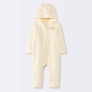 Baby Hooded Love You to the Moon and Back Pramsuit Romper - Cloud Island™ Cream - 1 of 4