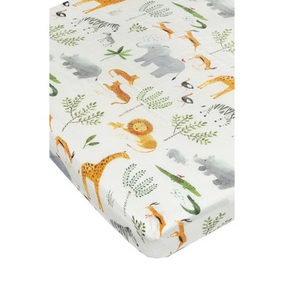 Loulou Lollipop Muslin Fitted Crib Sheet - Safari Jungle