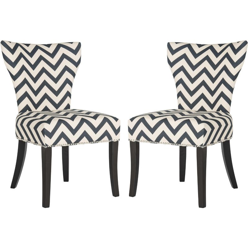 Jappic 20''H Ring Side Chair  Silver Nail Heads (Set of 2) - Navy/White - Safavieh., 1 of 9