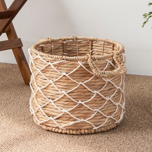 Gulches 18"x18"x12.2" Natural Brown Water Hyacinth Woven Basket: Handles for Storage - 1 of 4