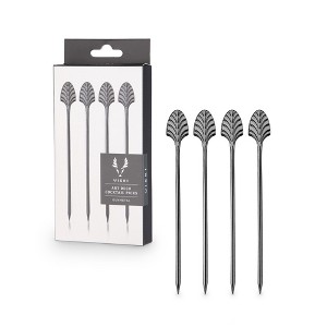 Viski Gunmetal Art Deco Cocktail Picks - Heavy Duty Toothpicks Stainless Steel Metal Drink Skewers Barware Accessories - Black 5inch Set of 4 - 1 of 4