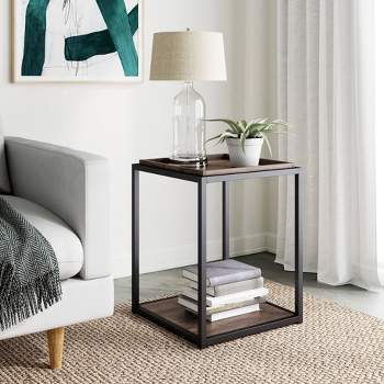 Nash Industrial Modern Wood Tray Top Side Table - Nathan James