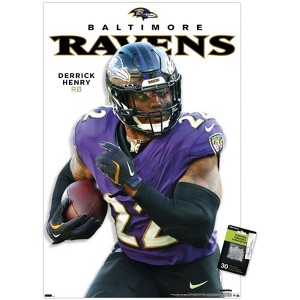 Trends International NFL Baltimore Ravens - Derrick Henry Feature Series 25 Unframed Wall Poster Print Clear Push Pins Bundle 22.375" x 34" - 1 of 4