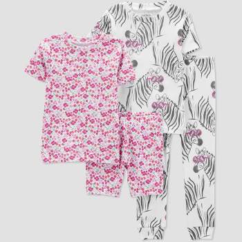 Carter's Just One You®️ Toddler Girls' 4pc Zebras and Floral Pajama Set - Black/Pink/White