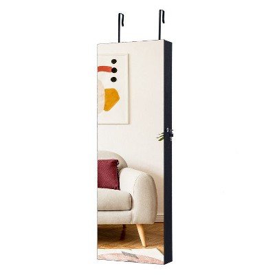 Yukimo Lockable Storage Jewelry Cabinet with Frameless Mirror, Large Wall-Mounted Armoire with Multiple Compartments and Adjustable Hooks