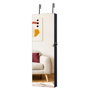 Yukimo Lockable Storage Jewelry Cabinet with Frameless Mirror, Large Wall-Mounted Armoire with Multiple Compartments and Adjustable Hooks - 1 of 4