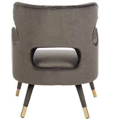 Shale Velvet & Gold-Capped Wood Transitional Accent Chair