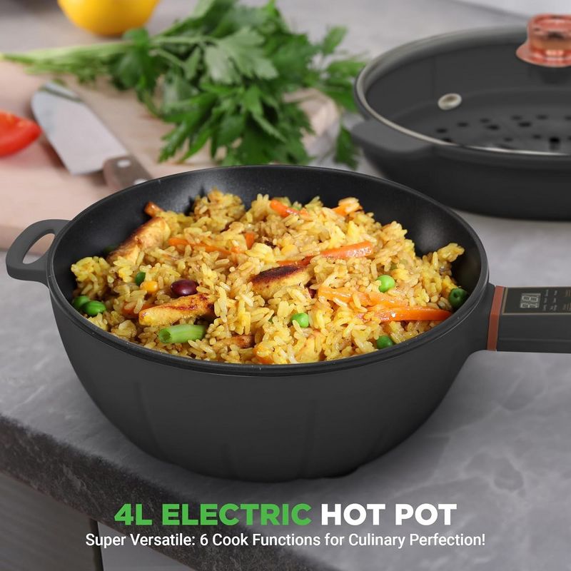 NutriChef Multifunctional 4L Electric Frying Pan & 4L Steamer - Black, 2 of 8