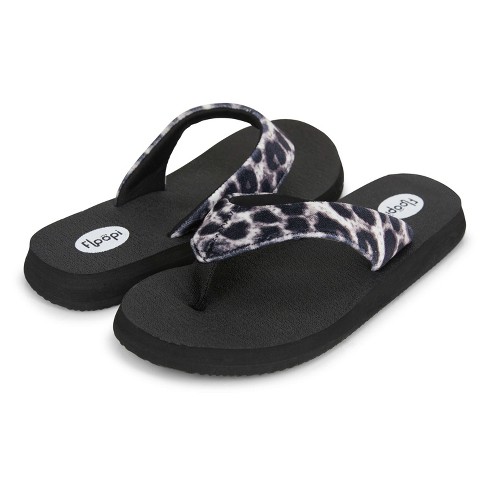 Women's Ella Yoga Mat Animal Print Velour Flip Flop , Black/leopard ...