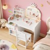 Kids Vanity Table and Chair Set w/LED Lighted Mirror, Wooden Princess Makeup Desk w/Drawer & Shelves for Toddler Girls Bedroom - 4 of 4