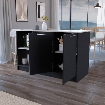 NicBex Kitchen Island Cart Morden Kitchen Carts with Storage, 2 Cabinet Doors and 2 Open Shelves for Kitchen, Black