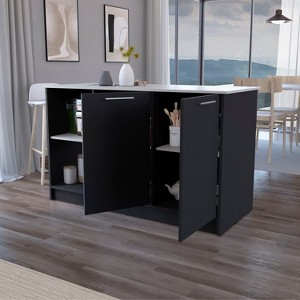 NicBex Kitchen Island Cart Morden Kitchen Carts with Storage, 2 Cabinet Doors and 2 Open Shelves for Kitchen, Black - 1 of 4