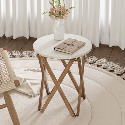 JIONJOY Round End Table with 4-Leg Base – Modern Farmhouse & Boho Style Side Table for Living Room or Bedroom