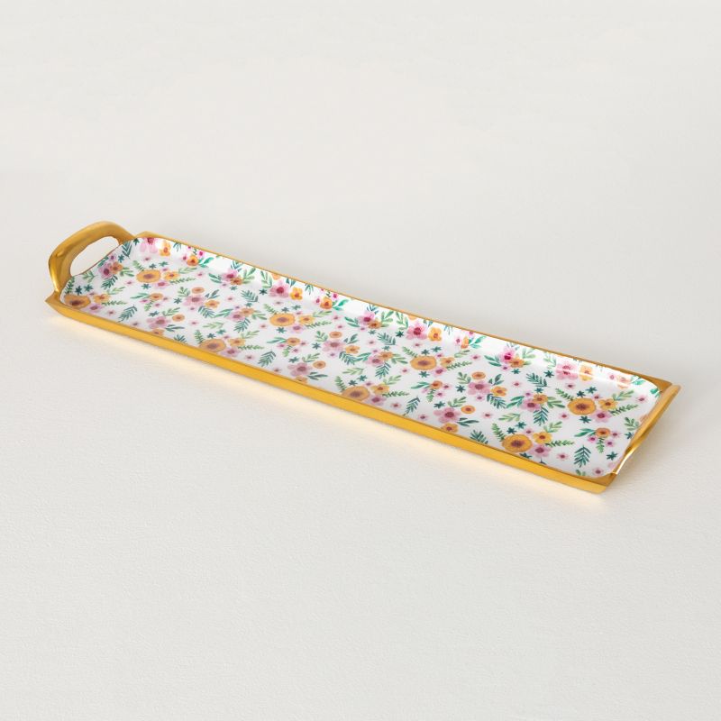 2.25"H Sullivans Floral Long Metal Serving Tray, Multicolored, 1 of 5
