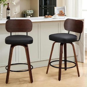 QingMoon Swivel Bar Stools Set of 2, 26" Counter Height Chairs, Faux Leather Upholstered Barstools with Walnut Back for Kitchen Island - 1 of 4