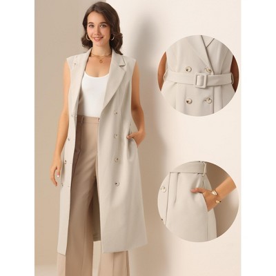 Женские платья INSPIRE CHIC Women's Notched Lapel Double Breasted Belted Work Office Sleeveless Blazer Dress Apricot Medium — фото 2