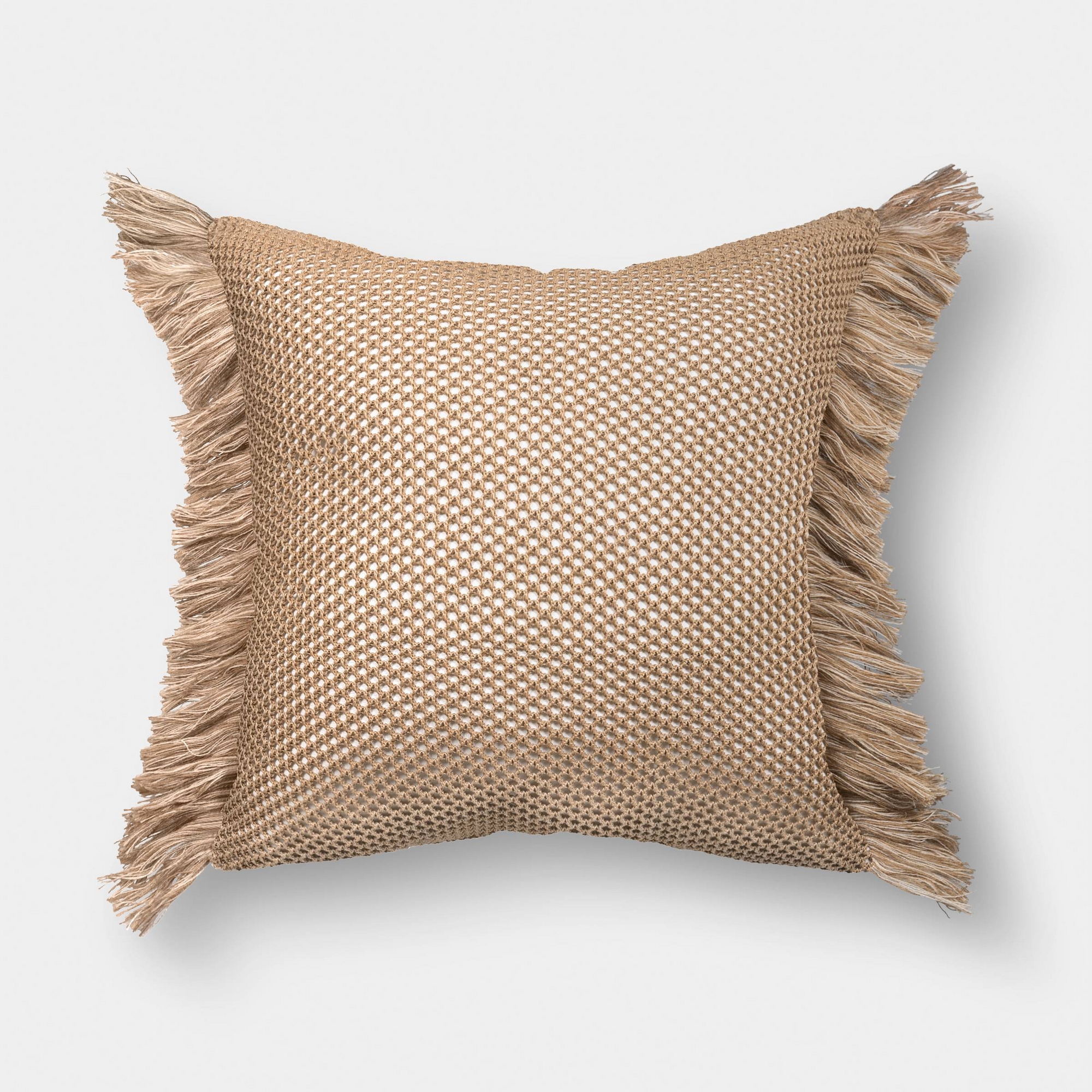 20"x20" Faux Natural Knit Fringed Pillow Tan - Threshold™