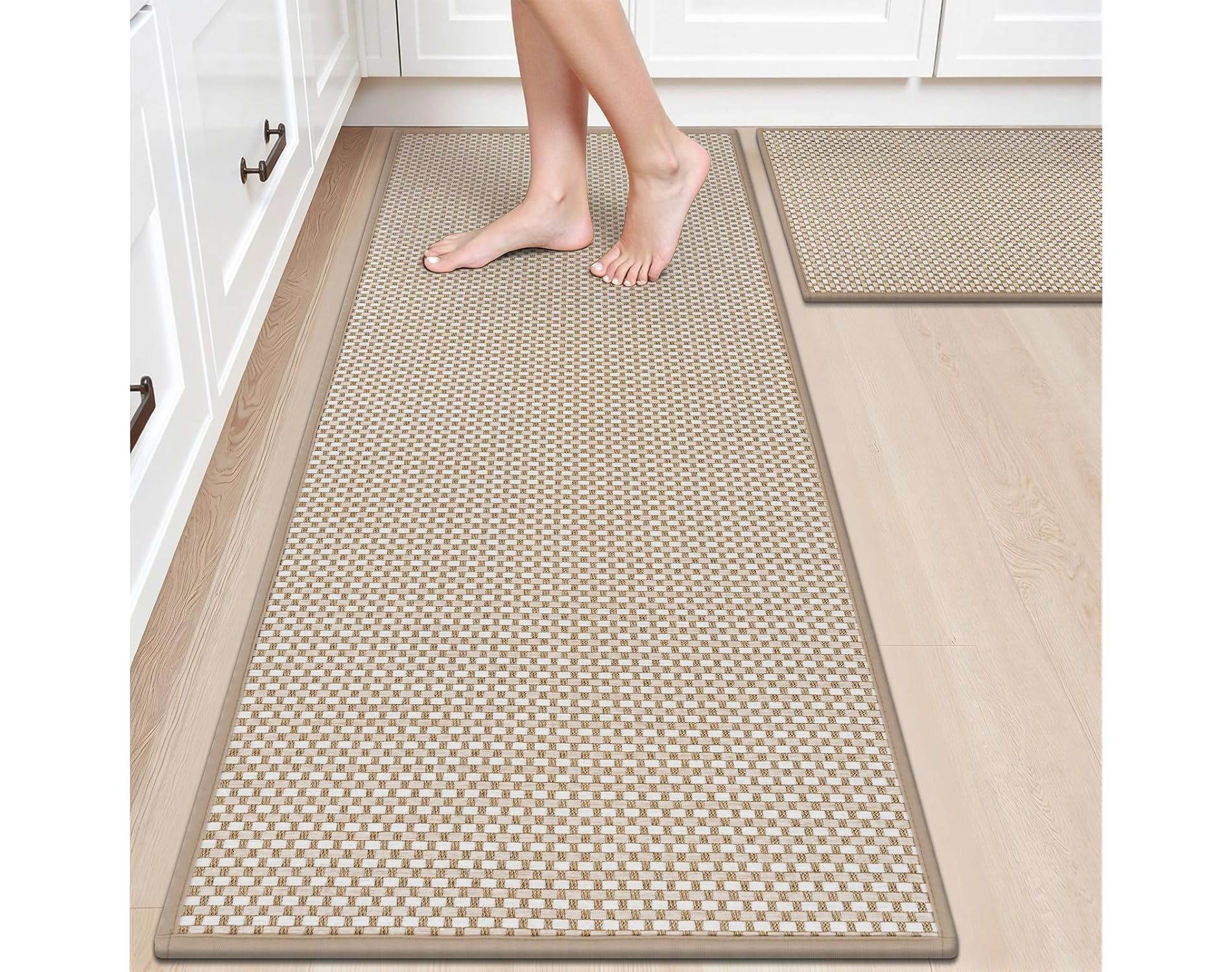 HEBE Kitchen Rugs Sets of 2 Non Slip Washable,20"x59"+20"x32" Cushioned Rubber Kitchen Mats for Floor