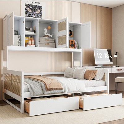 KIGFTSOD Wooden Daybed With 2 Drawers, and All-in-One Cabinet and Shelf