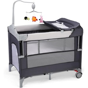 JOYMOR 5 in 1 Pack and Play with Bassinet, Diaper Changing Table for Newborn Infant, Portable Baby Playpen for Babies and Toddlers (Gray) - 1 of 4