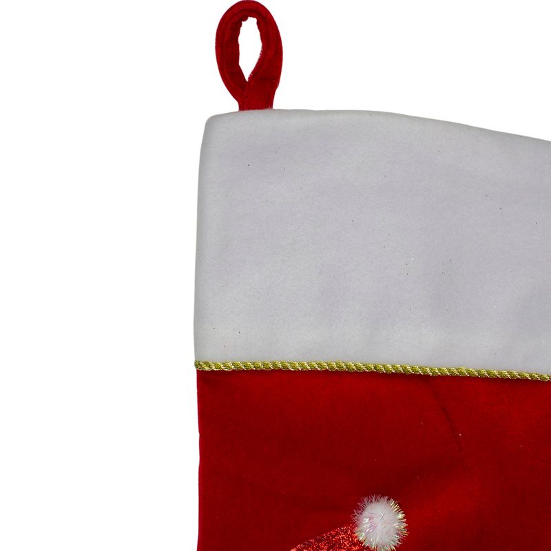 Northlight 20.5" Red and White Glittered Santa Claus and Reindeer Christmas Stocking, 4 of 5
