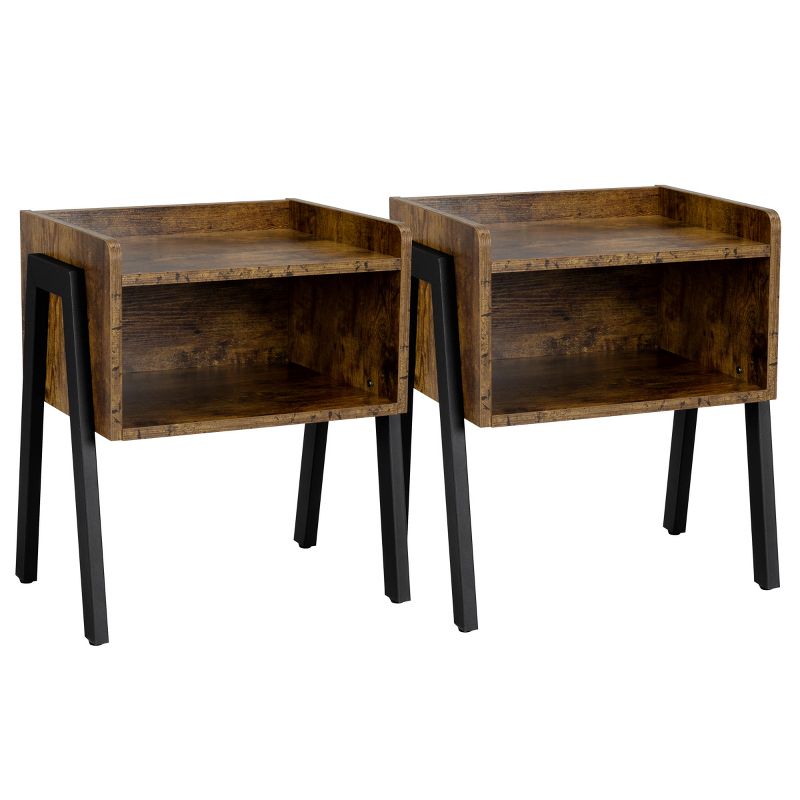 Yaheetech Set of 2 Industrial Bedside Tables with Metal Legs, Rustic Brown, 1 of 7