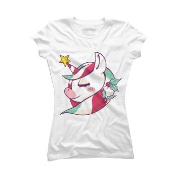 Junior's Design By Humans Striped Christmas Unicorn By rasok T-Shirt