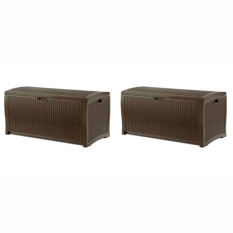 Suncast DBW7300 73 Gallon Resin Wicker Outdoor Patio Storage Deck Box, 1 of 6