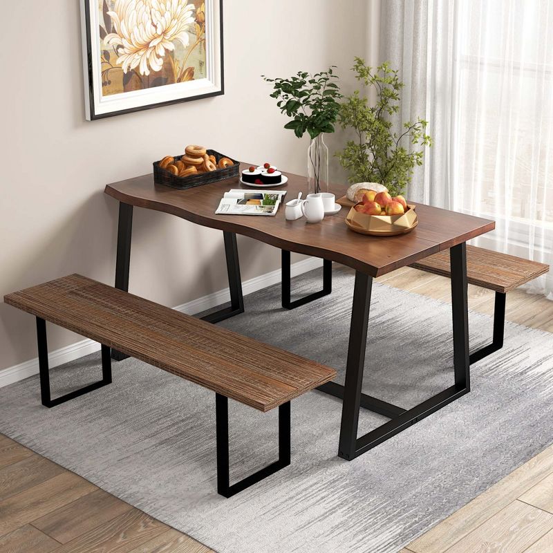 Costway 63" Large Dining Table for 4-6 People with Wavy Edge Heavy-duty Metal Frame Coffee/Black, 2 of 11