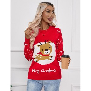 Women's Christmas Sweater Funny Funny Christmas Tree Pullover Snowflake Long Sleeve Crew Neck Sweater Shirt - 1 of 4