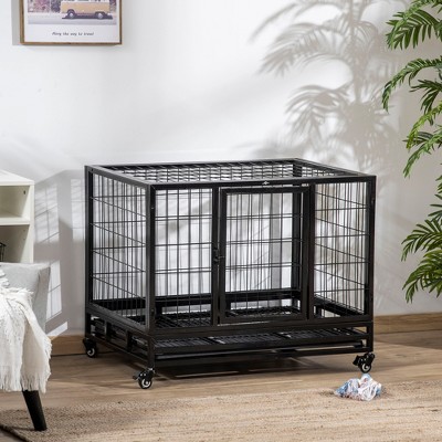 Medium Black Rolling Heavy Duty Metal Dog Crate