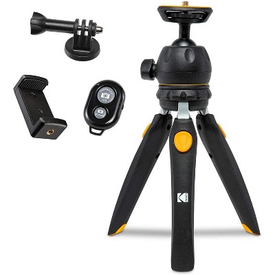 KODAK PhotoGear Mini Adjustable Tripod with Remote, 360° Ball Head, Compact 9” Tabletop Tripod,11” Selfie Stick, 5-Position Legs, Rubber Feet, Smartphone & Action Camera Adapters, E-Guide Included
