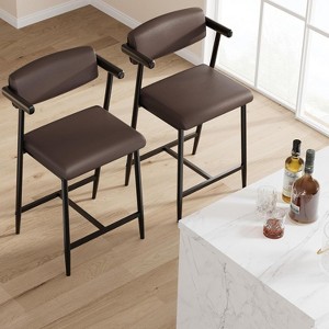 Bar Stools Set of 2, Upholstered Counter Height Bar Stools for 2 with Armrest, Wider Thickened Cushion,  for Bar, Dining Room, Kitchen - 1 of 4