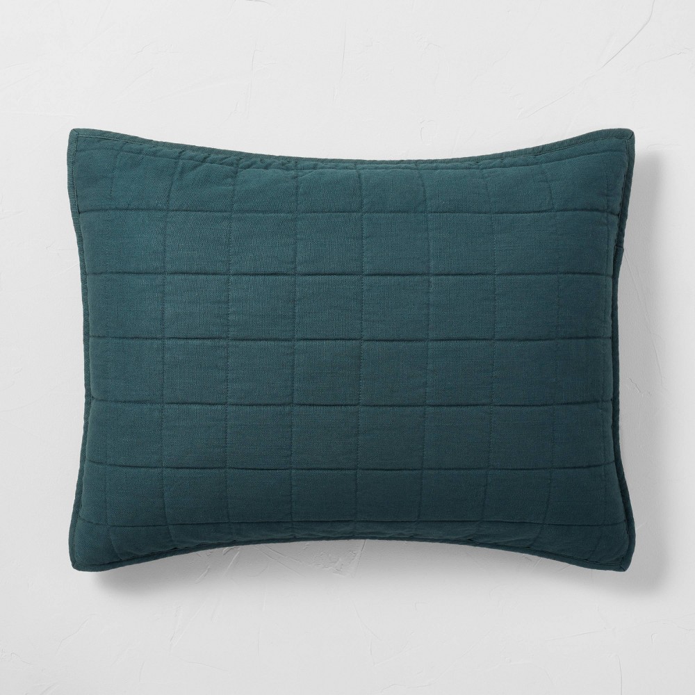Photos - Pillowcase Standard Heavyweight Linen Blend Quilt Pillow Sham Dark Teal Blue - Casalu