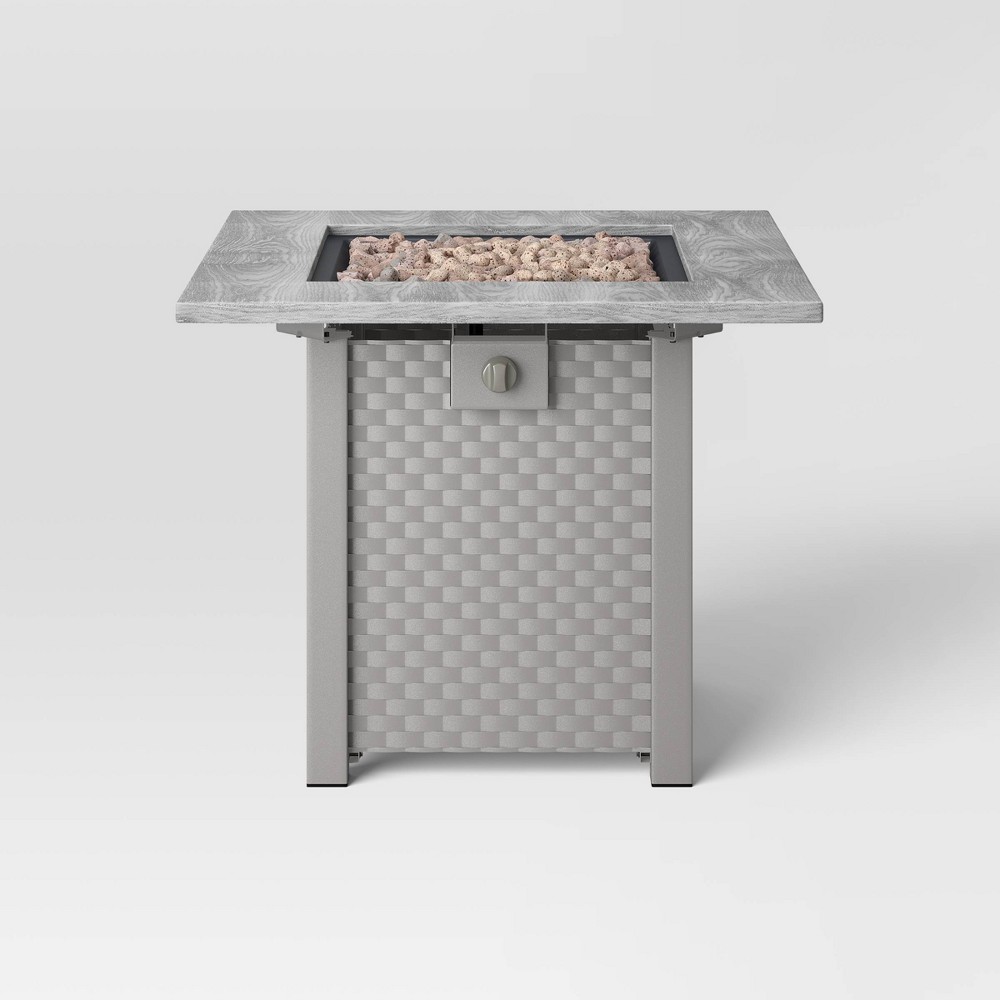 30" Square Stamped Steel Wicker Outdoor Fire Pit - Threshold™: Lava Rock, Heat-Resistant, 50k BTU