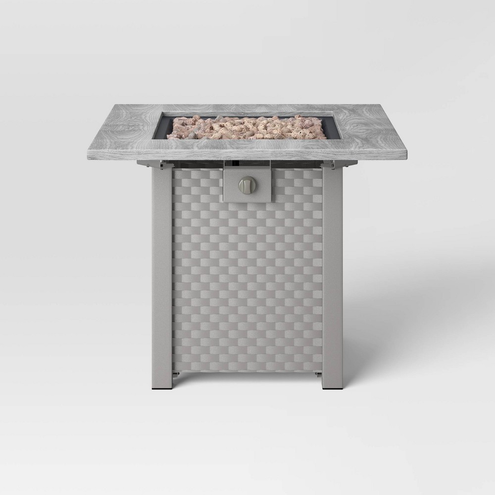 Photos - Electric Fireplace 30" Square Stamped Steel Wicker Outdoor Fire Pit - Threshold™: Lava Rock, Heat-Resistant, 50k BTU